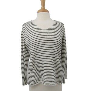 Calvin‎ Klein Striped Hoodie Sweatshirt Womens Sz L Black/White Lightweight